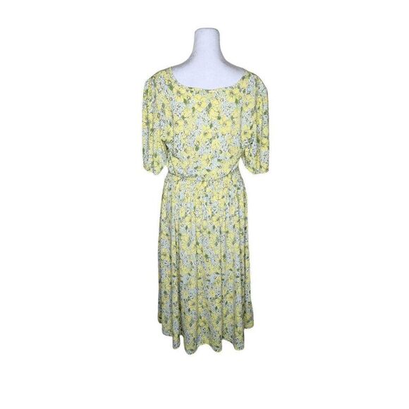 ModCloth Floral Short Sleeve Smocked ALine Fit Flare Dress Womens XL Yellow Dais - Picture 3 of 7